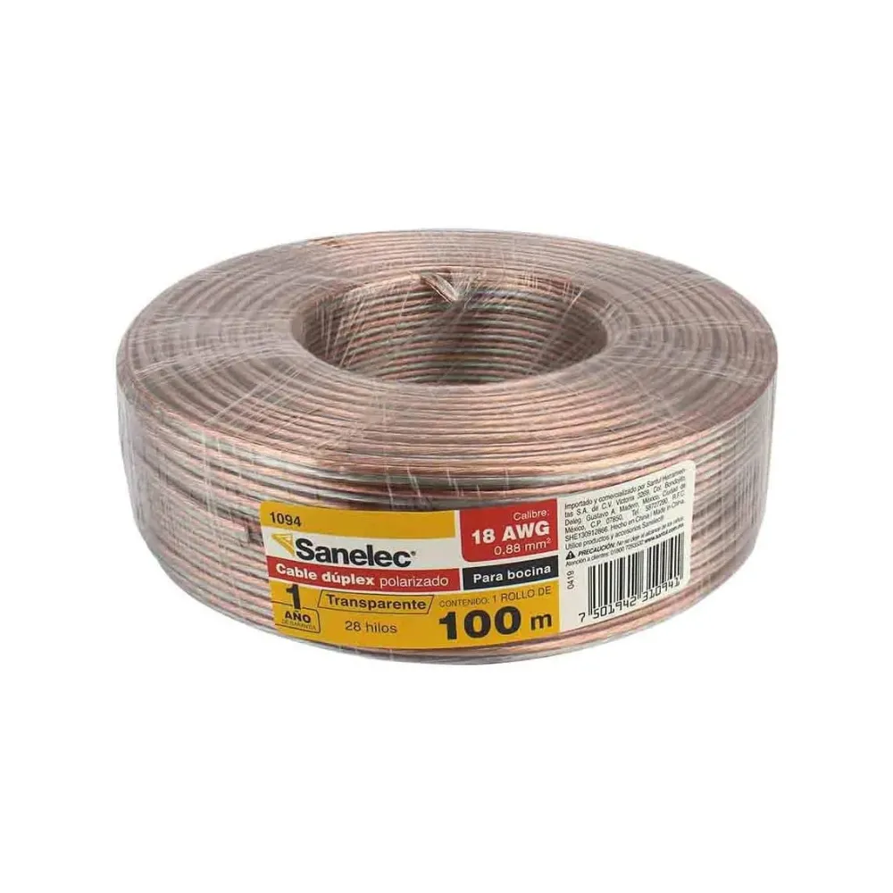 [1094] CABLE P/BOCINA 18AWG TRANSPARENTE SANELEC