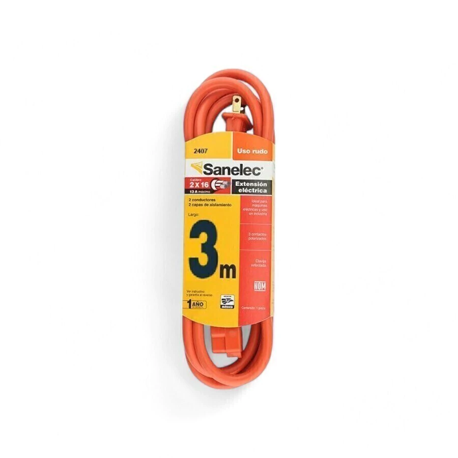 [2407] EXTENSION USO RUDO 3 M NARANJA 2X16 2407 SANELEC