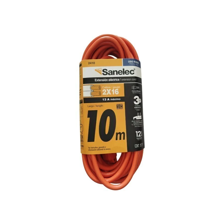 [2410] EXTENSION USO RUDO 10 M NARANJ A 2X16 SANELEC