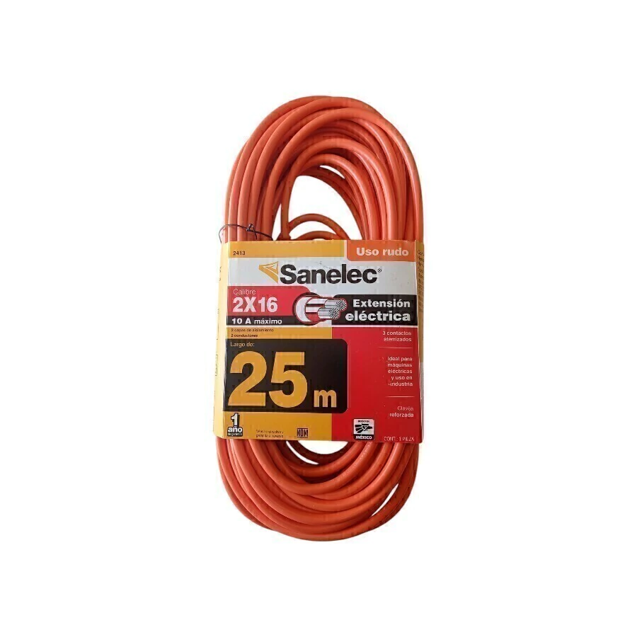 EXTENSION USO RUDO 25 M NARANJ A 2X16 2413 SANELEC
