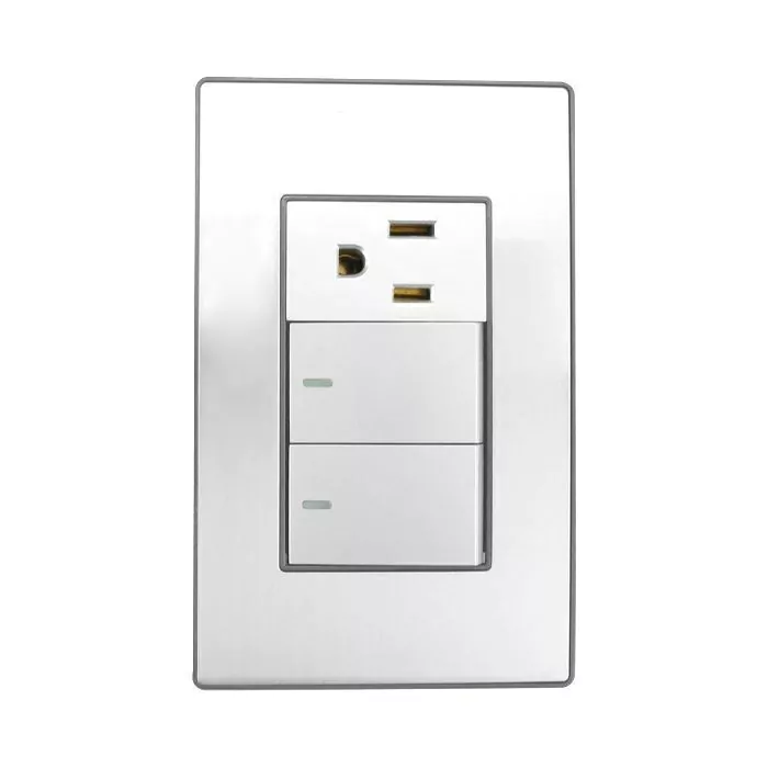 PLACA CORDOBA CONTACTO Y APAGADOR DOBLE SANELEC