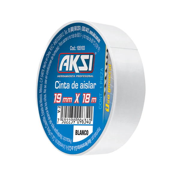 [105103] CINTA DE AISLAR BLANCA 19 MM X 18M AKSI