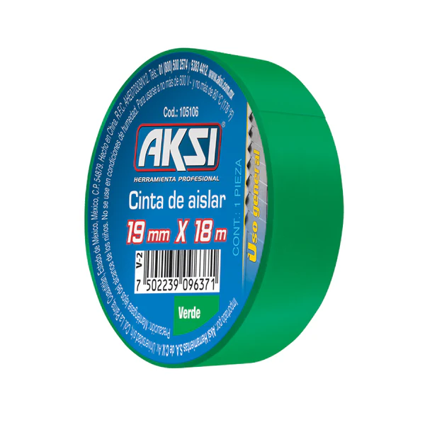 CINTA DE AISLAR VERDE 19 MM X 18M AKSI