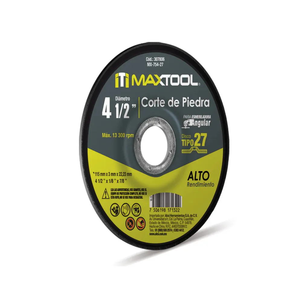 [307806] DISCO CORTE DE PIEDRA 4 1/2" X 3MM TIPO 27 MAXTOOL