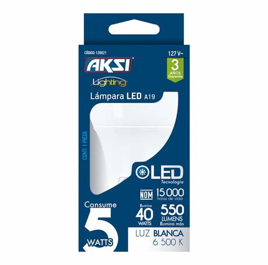 [120025] FOCO LED A19 9W LUZ BLANCA CAJA COLOR AKSI
